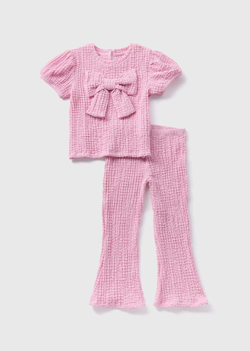 Girls Pink Textured Bow Top & Leggings Set (1-7yrs)