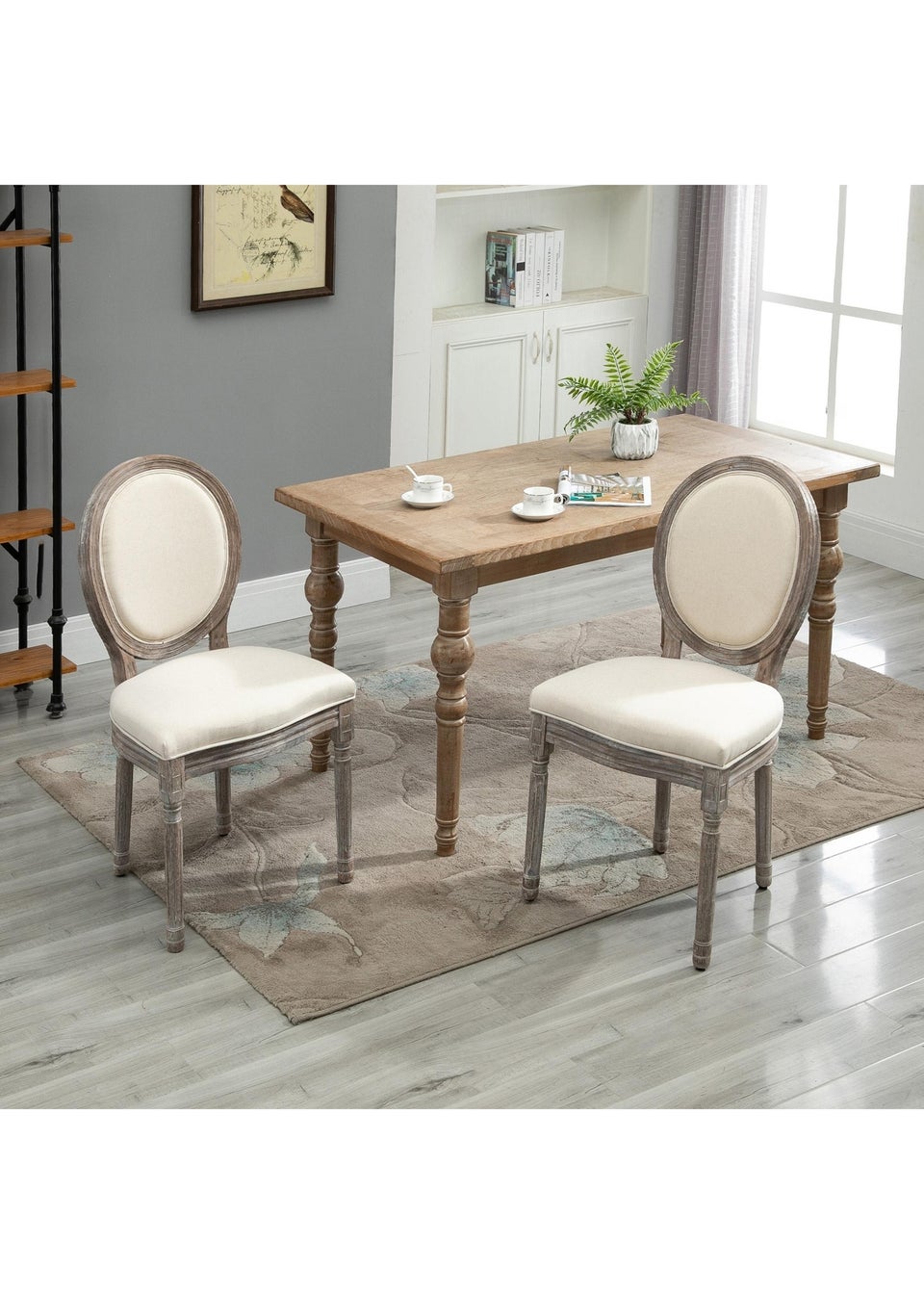 HOMCOM Cream Elegant Dining Chairs Set of 2  (51cm x 55cm x 96cm)