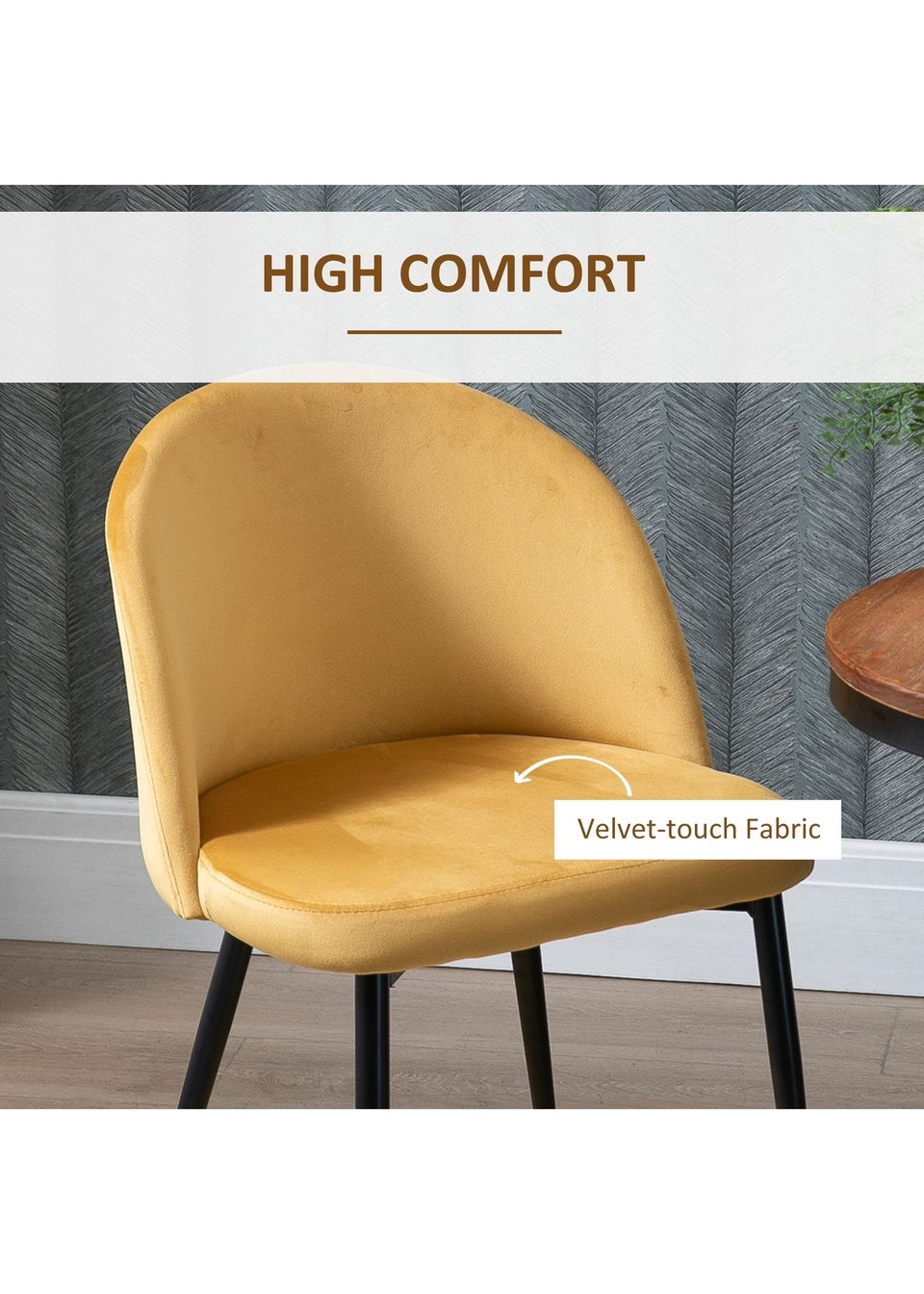 HOMCOM Yellow Upholstered Fabric Dining Chairs Set of 2 (49cm x 50cm x 77cm)