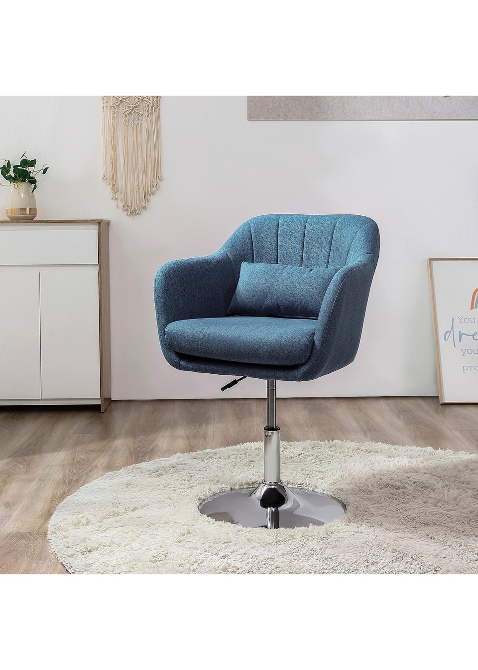 HOMCOM Blue Stylish Retro Linen Swivel Tub Chair (60cm x 60cm x 91cm)