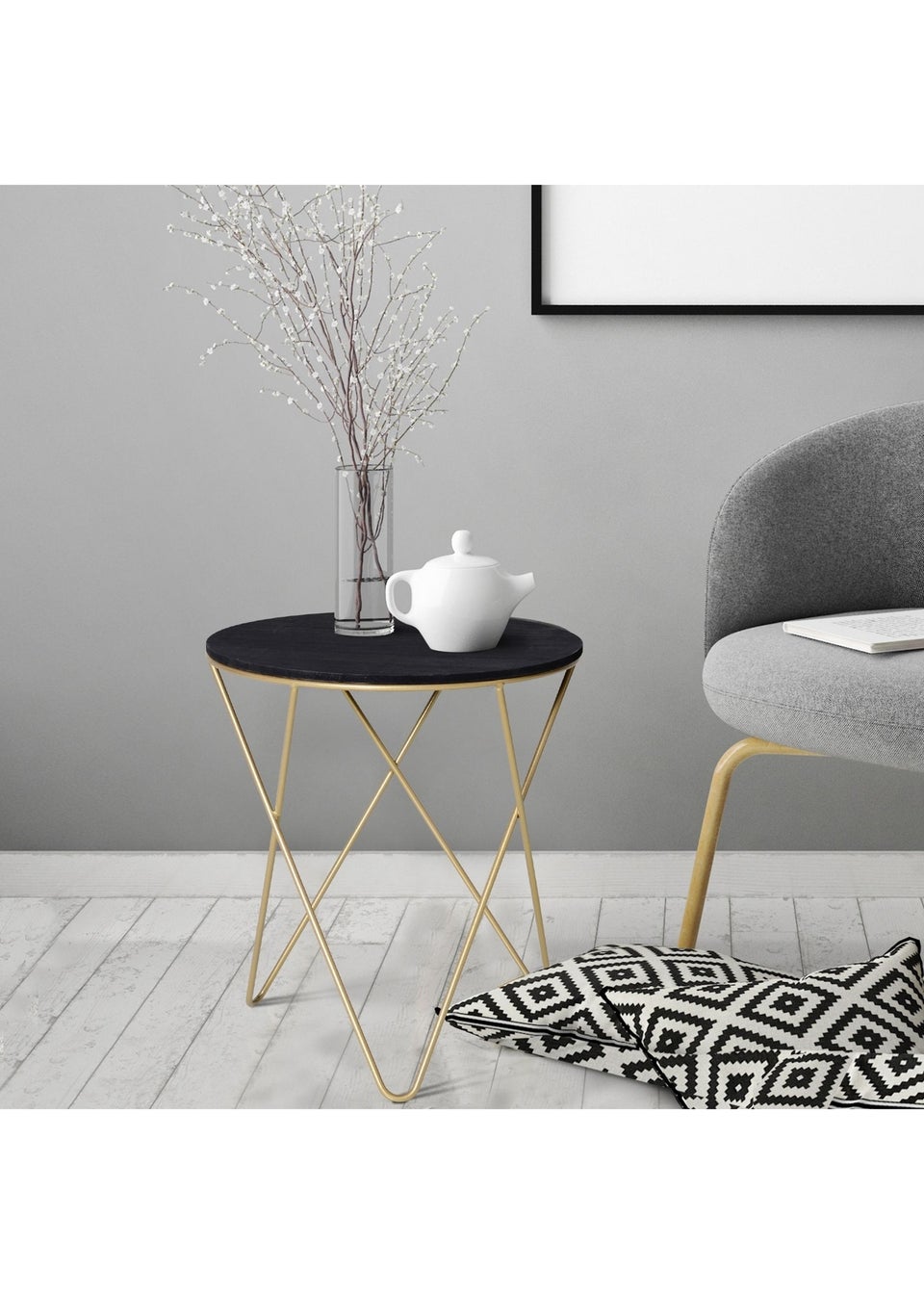 HOMCOM Black Round Coffee Table Sofa End Side (43cm x 43cm x 48cm)