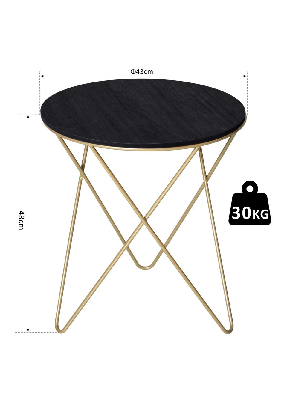 HOMCOM Black Round Coffee Table Sofa End Side (43cm x 43cm x 48cm)