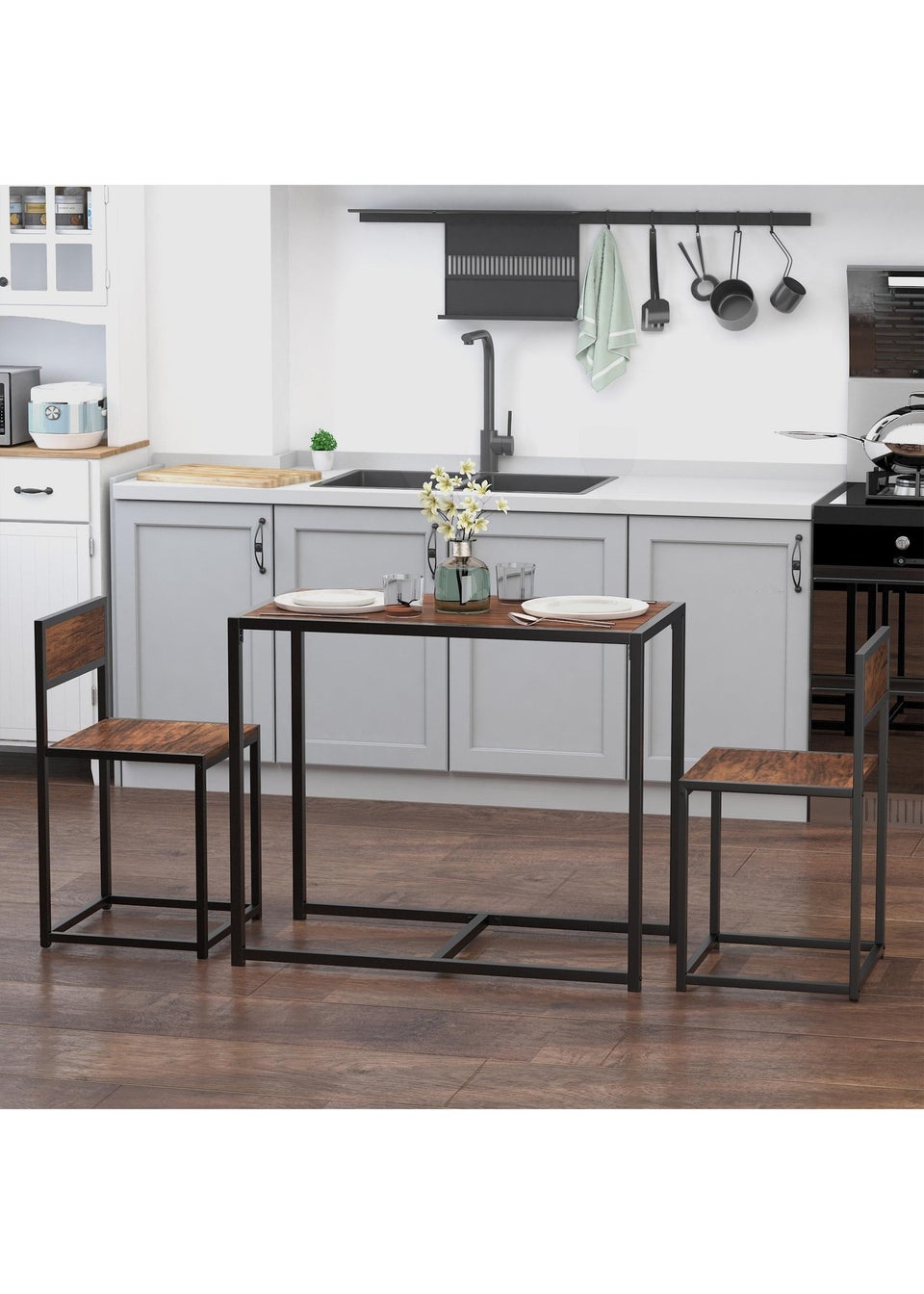 HOMCOM Brown Table Stool 3 Pcs Set (90cm x 47cm x 76cm)