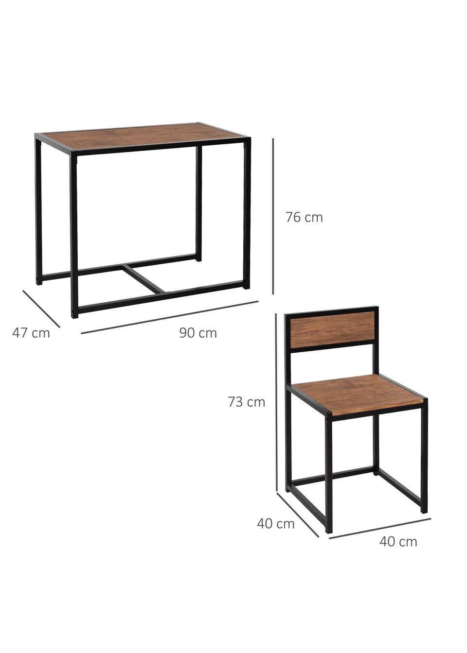 HOMCOM Brown Table Stool 3 Pcs Set (90cm x 47cm x 76cm)