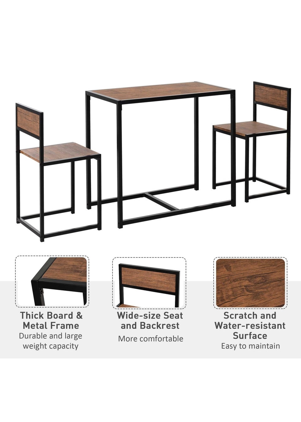 HOMCOM Brown Table Stool 3 Pcs Set (90cm x 47cm x 76cm)