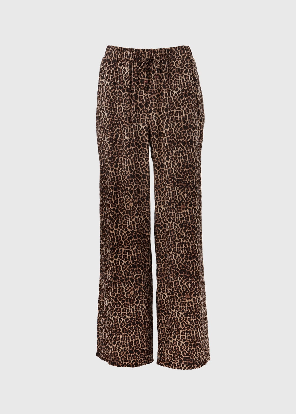Brown Leopard Print Textured Wide Leg Trousers