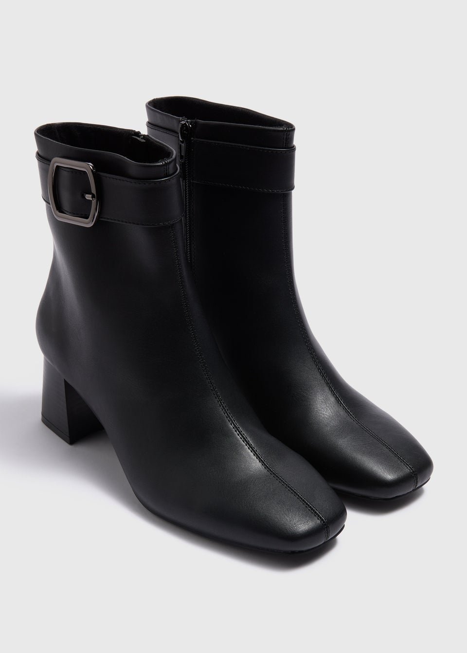 Black Wide Fit Buckle Block Heel Boots Matalan