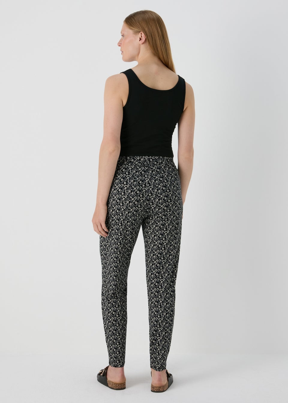 Black Floral Print Harem Trousers