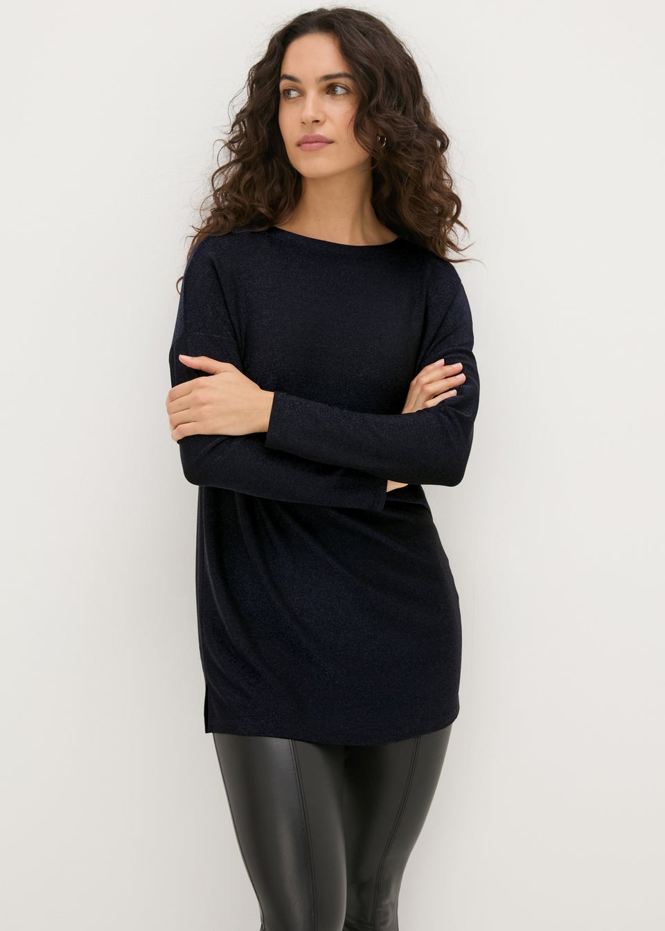 Navy Sparkle Yarn Long Sleeve Top