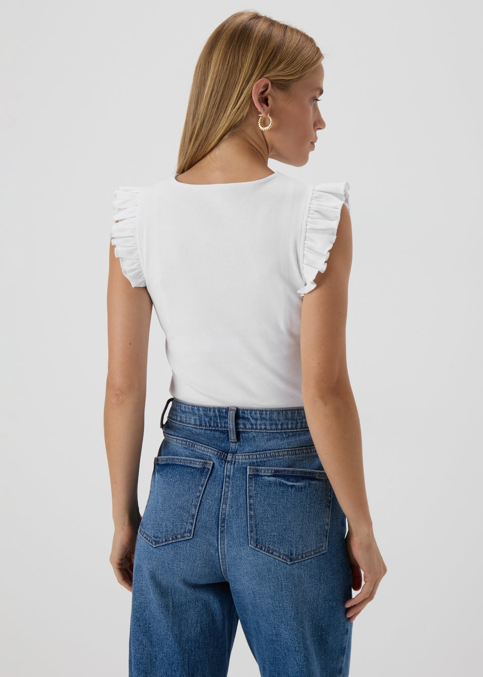White Heavyweight Ruffle Ribbed Vest