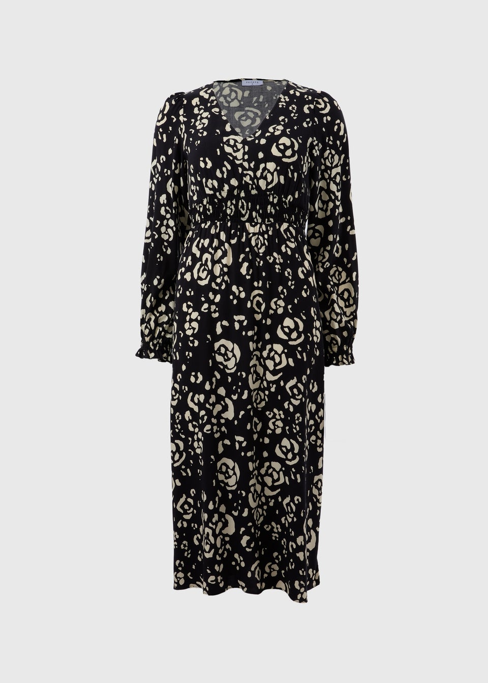 Black Monochrome Floral Midi Dress