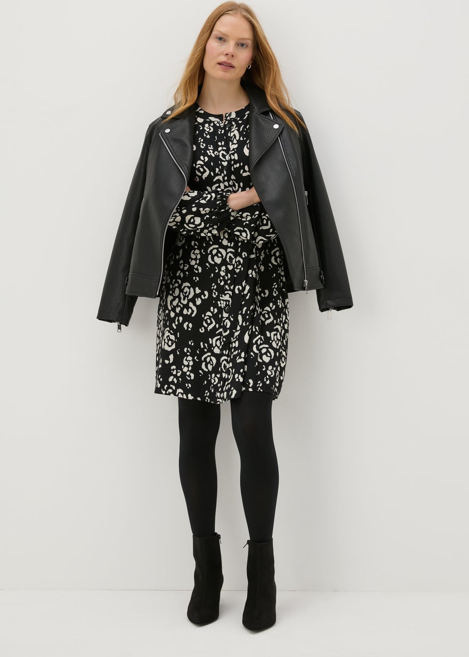Black Floral Mini Shirt Dress