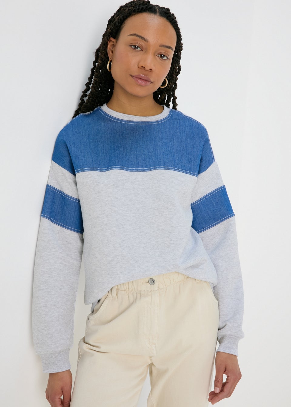 Grey Denim Mix Sweatshirt Matalan