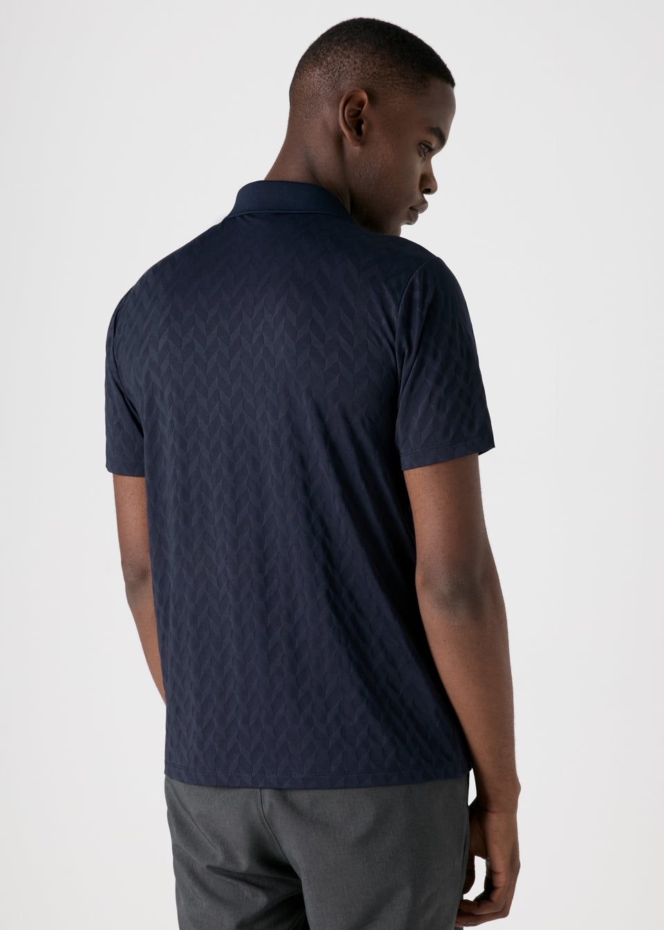 Souluxe Navy Patterned Zip Polo Shirt