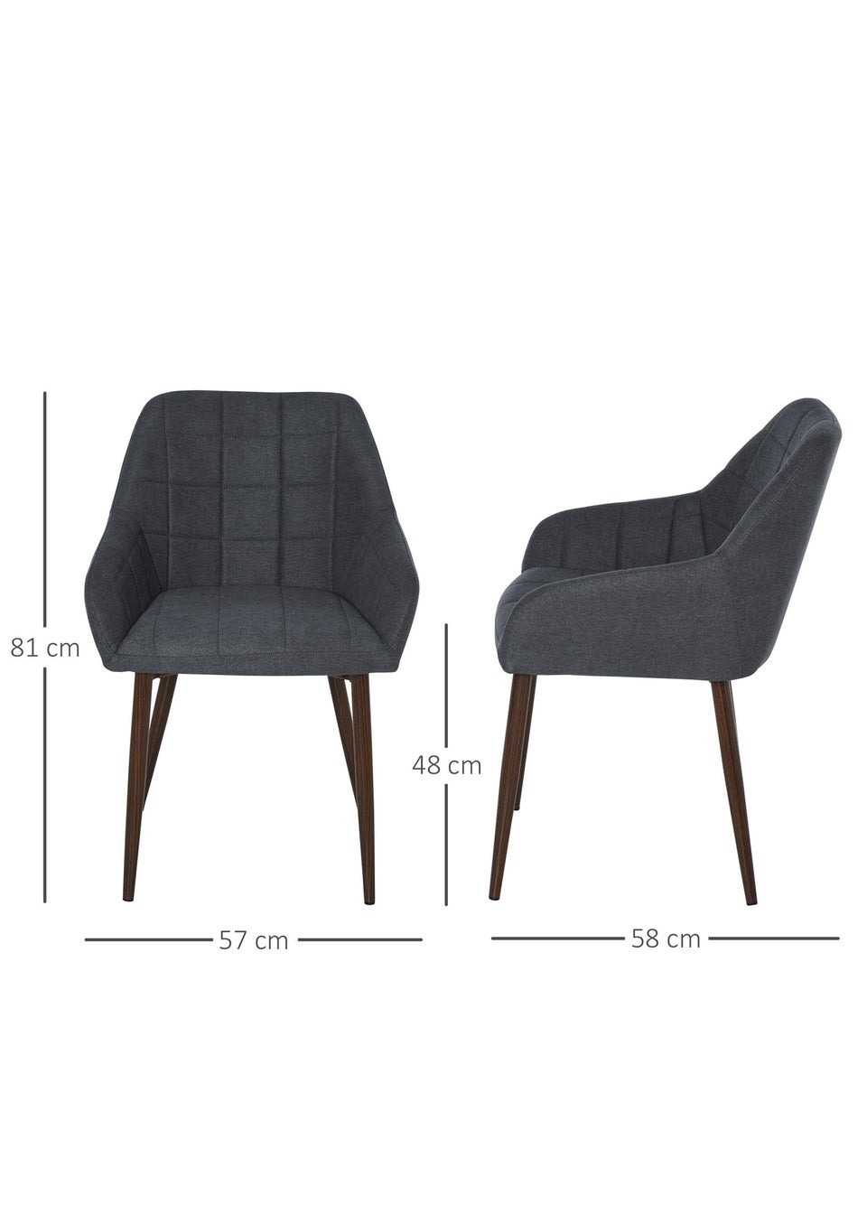 HOMCOM Grey Dining Chair with Metal Leg 2 Pieces (57cm x 58cm x 81cm)