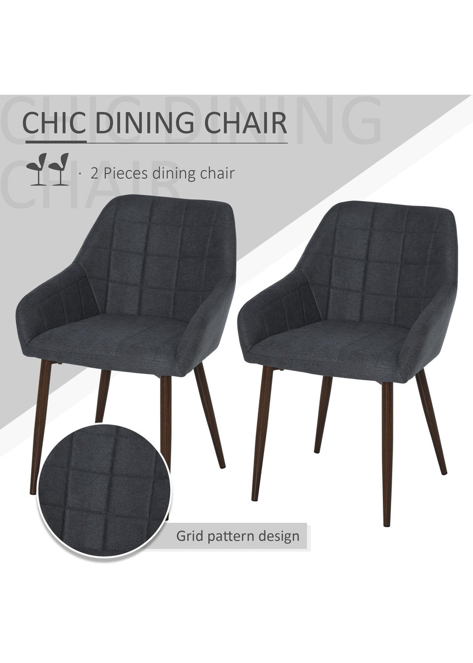 HOMCOM Grey Dining Chair with Metal Leg 2 Pieces (57cm x 58cm x 81cm)