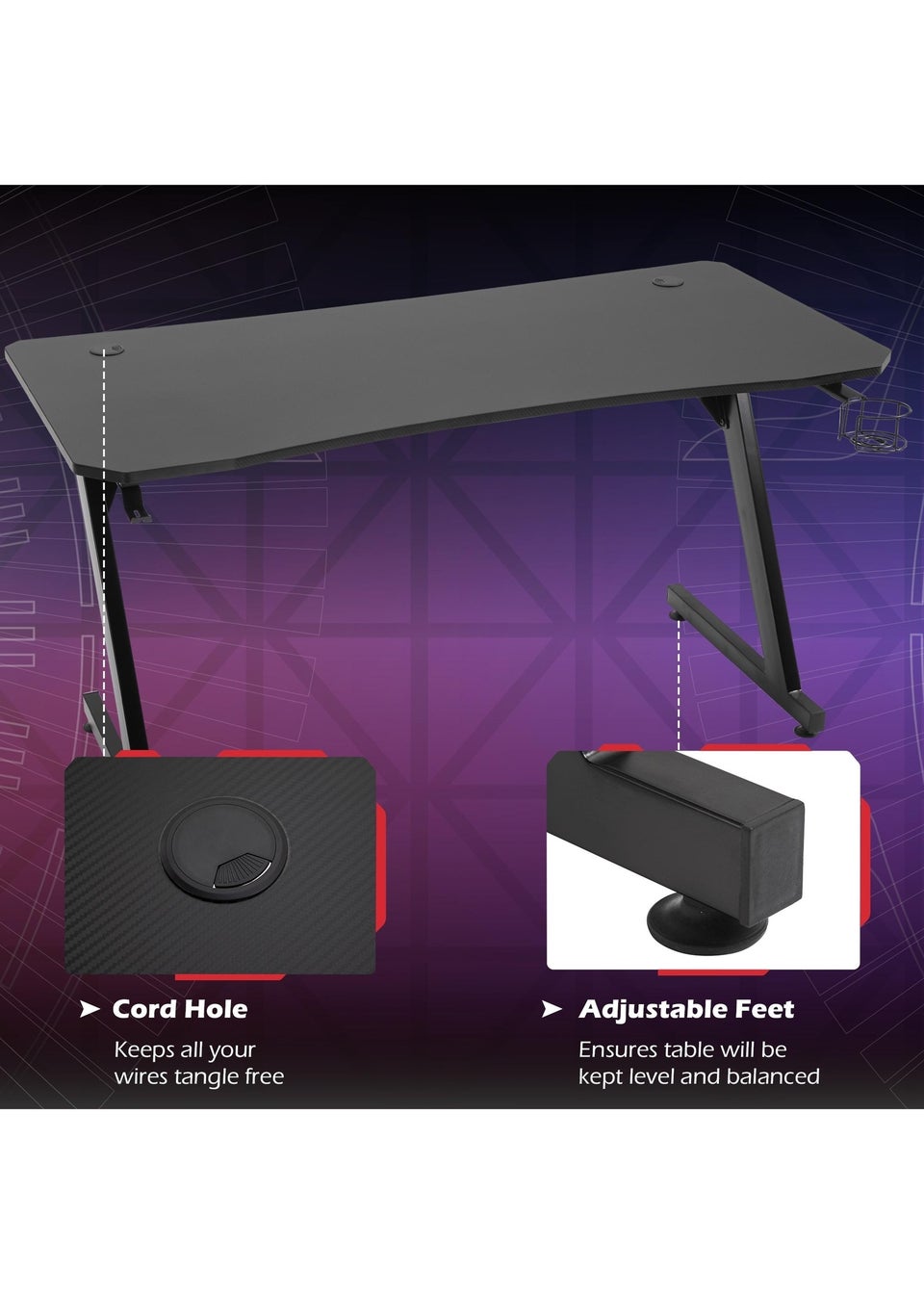 HOMCOM Black Gaming Desk Adjustable Feet (120cm x 65cm x 74.5cm)