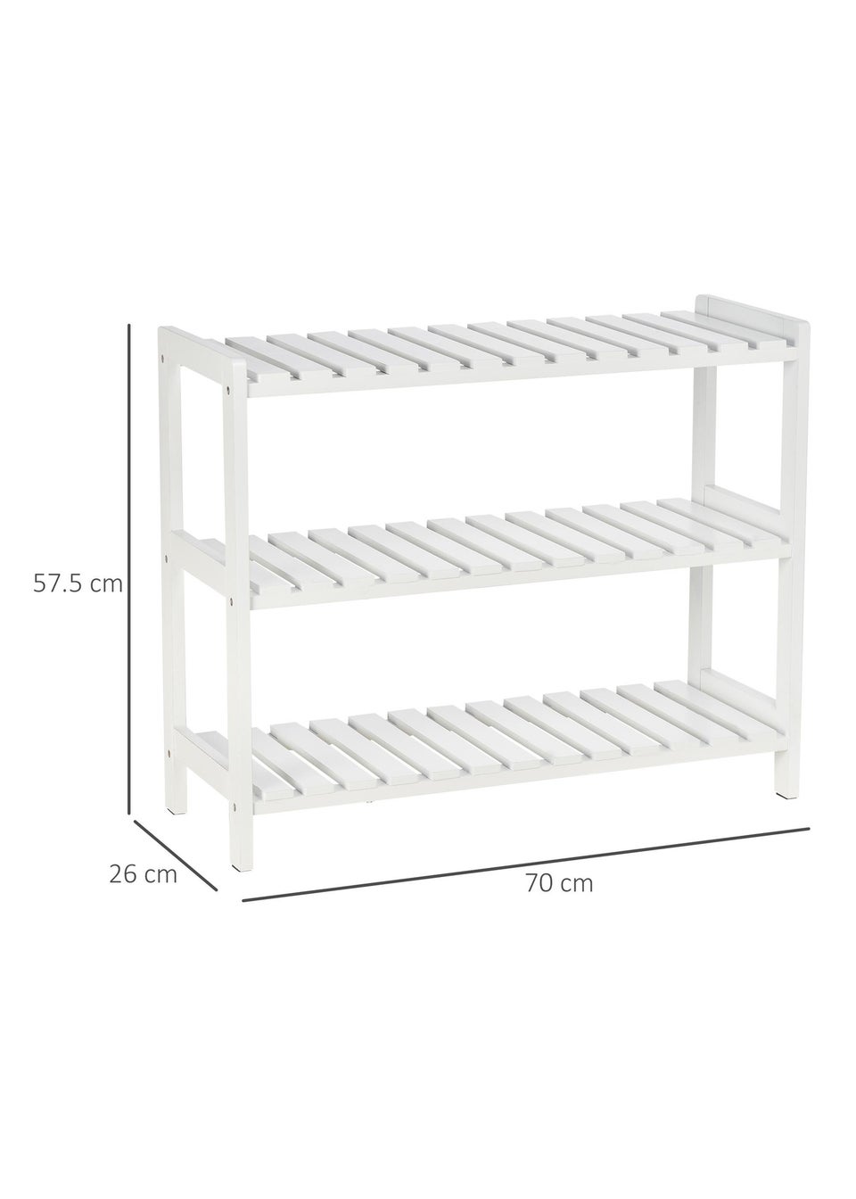 HOMCOM White 3-Tier Shoe Rack (70cm x 26cm x 57.5cm)