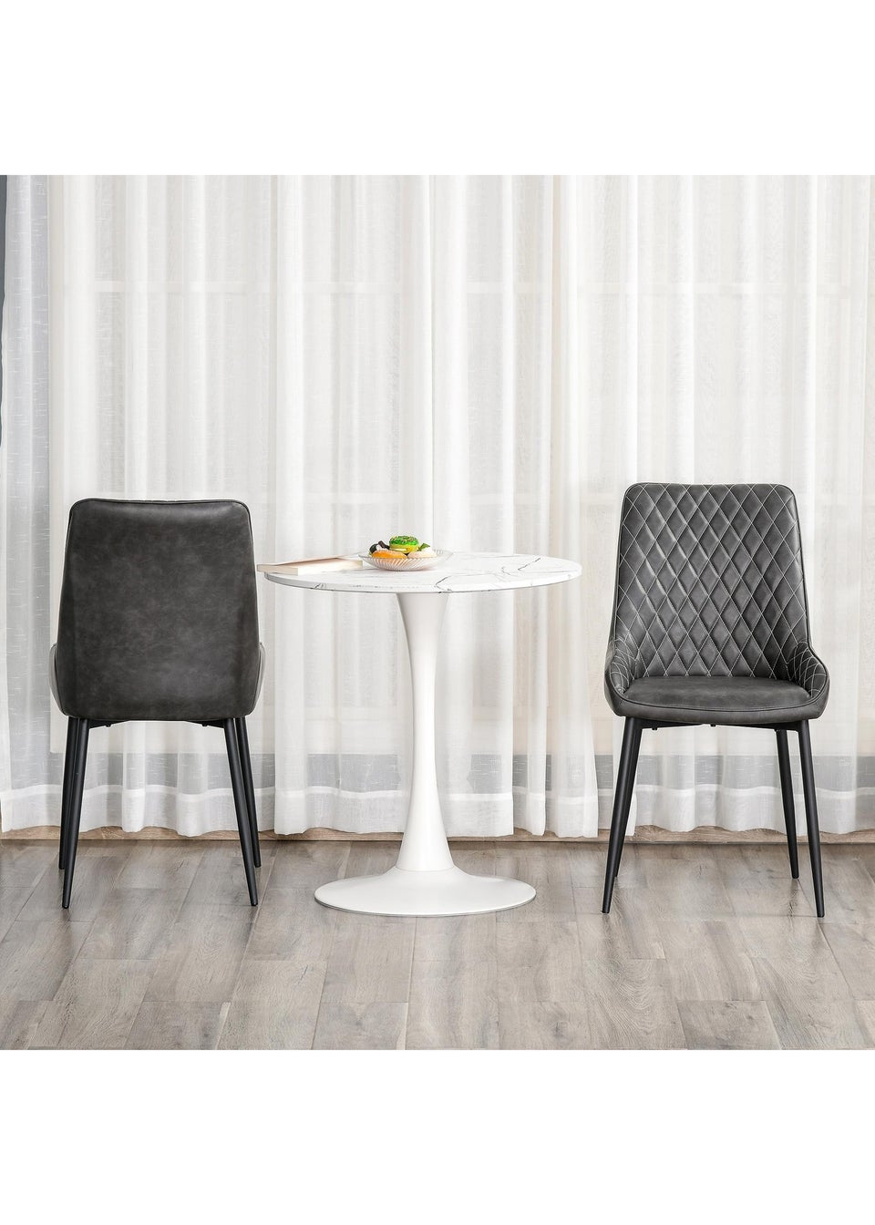 HOMCOM Grey Retro Dining Chair Set of 2 (49cm x 60cm x 89cm)