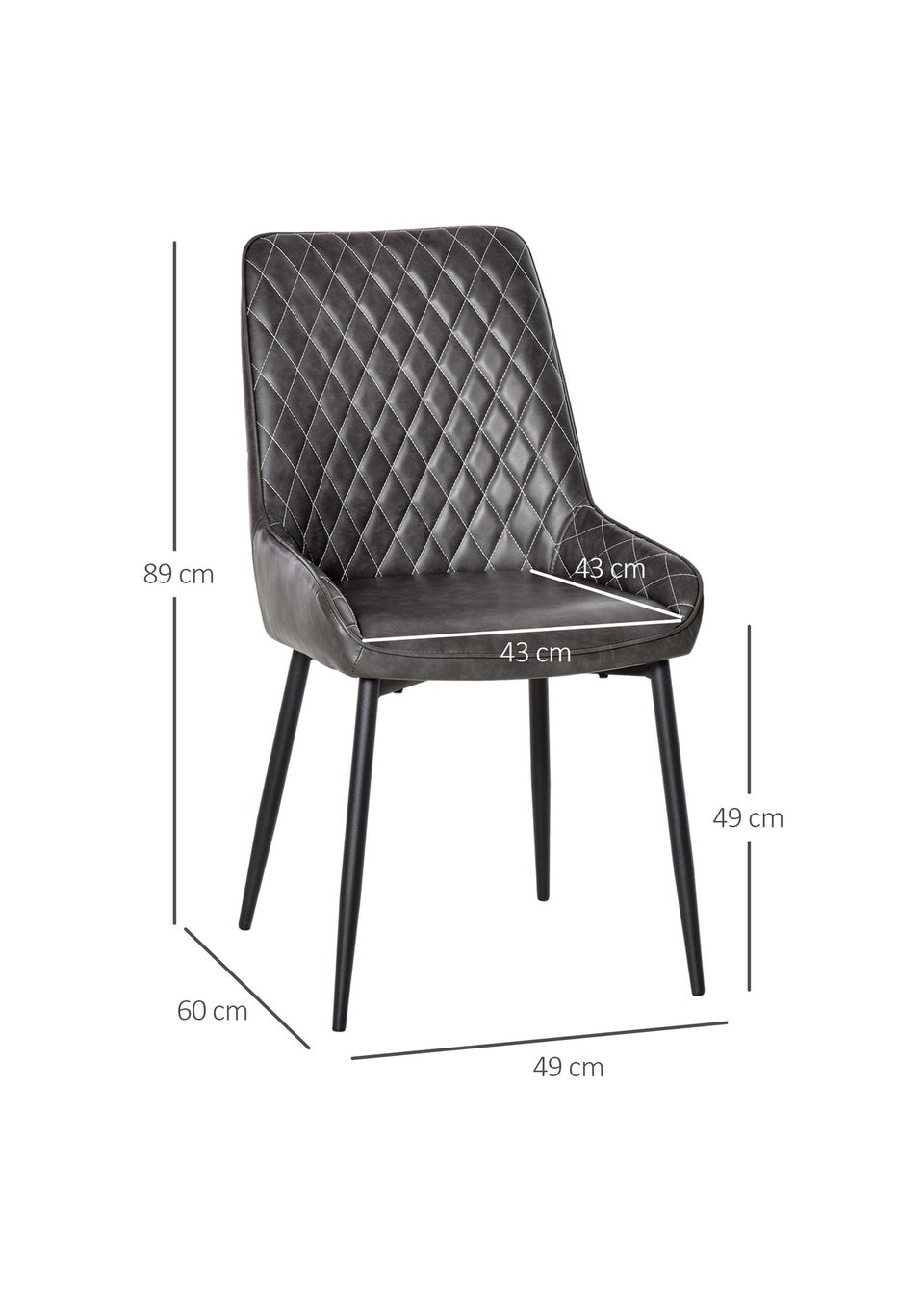 HOMCOM Grey Retro Dining Chair Set of 2 (49cm x 60cm x 89cm)