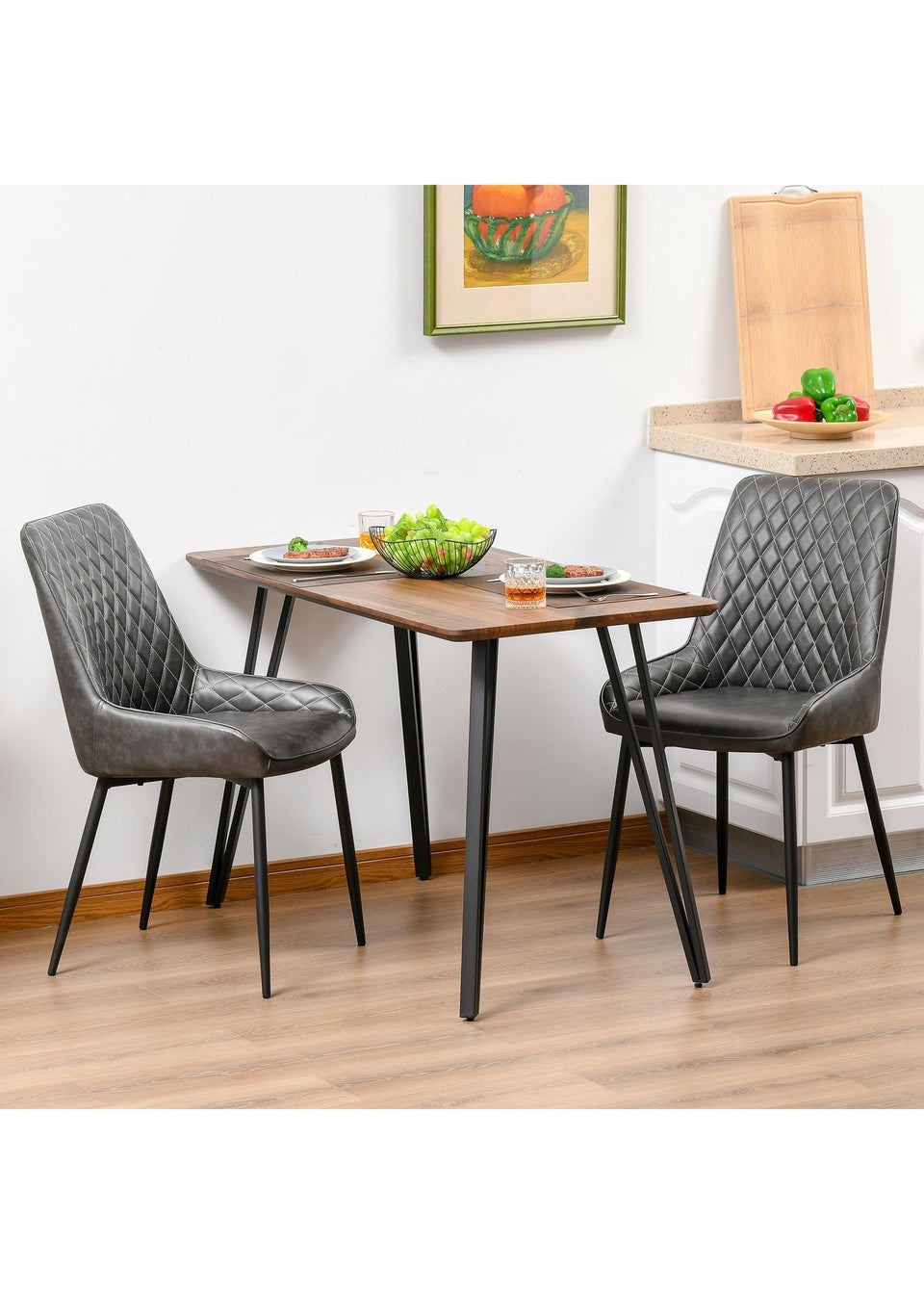 HOMCOM Grey Retro Dining Chair Set of 2 (49cm x 60cm x 89cm)