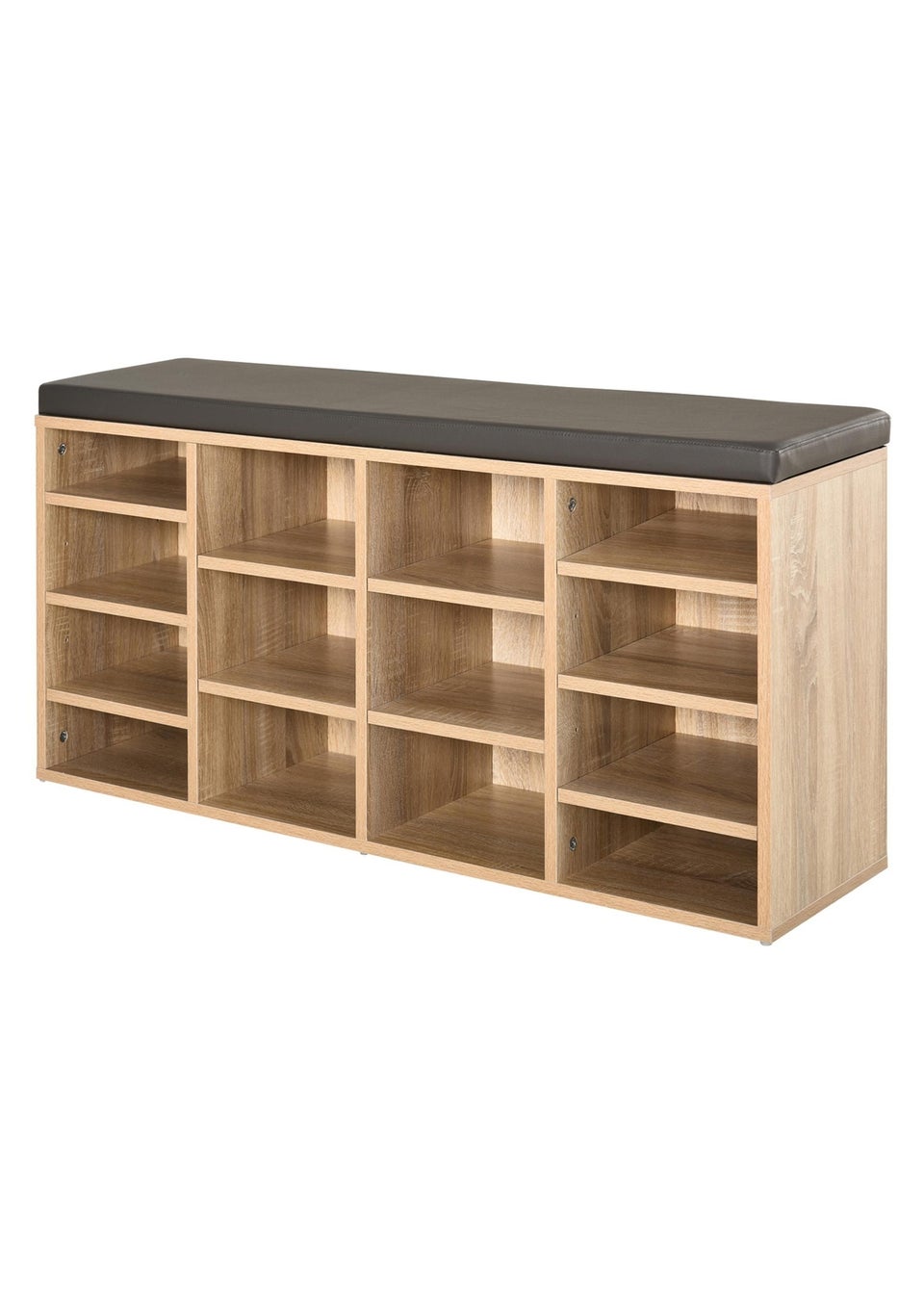 HOMCOM Natural Multi Storage Cushion Shoe Rack 14 Compartments 103.5cm x 30cm x 48cm Matalan
