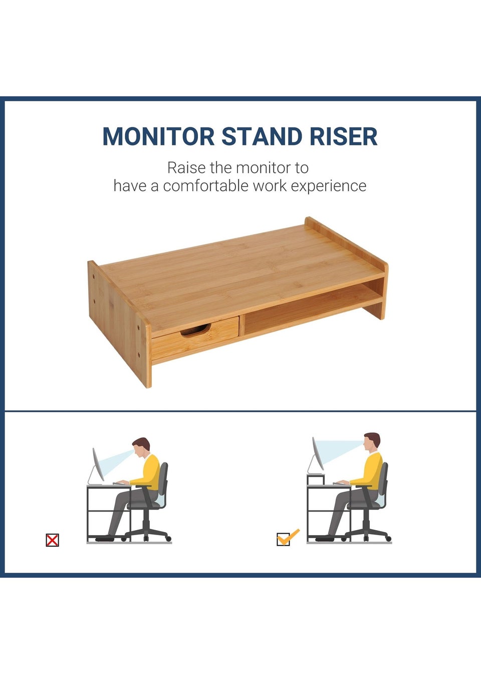 HOMCOM Natural Laptop PC Plinth Stand (49cm x 255cm x 115cm)