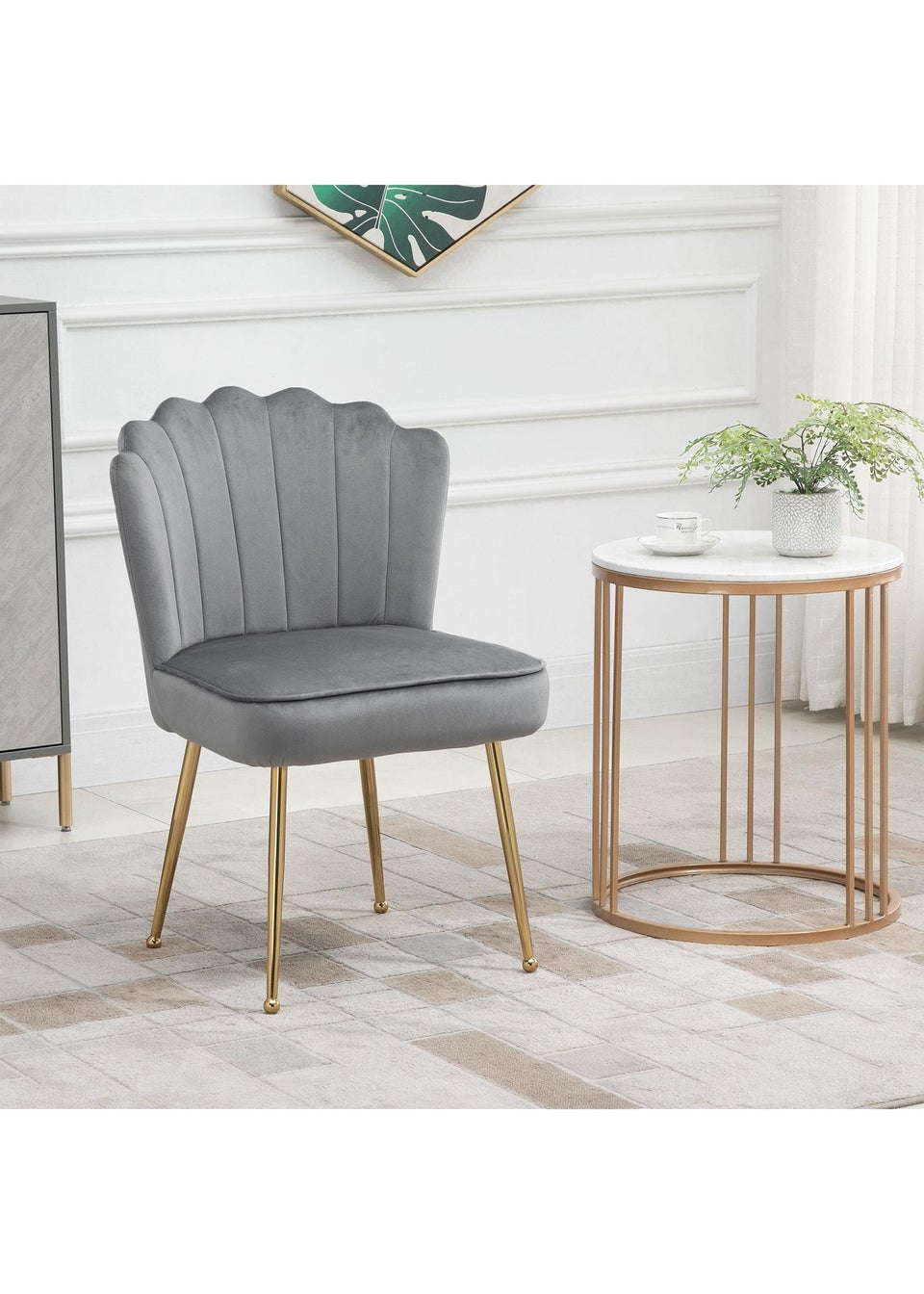 HOMCOM Grey Velvet-Feel Accent Chair (57cm x 58cm x 88cm)