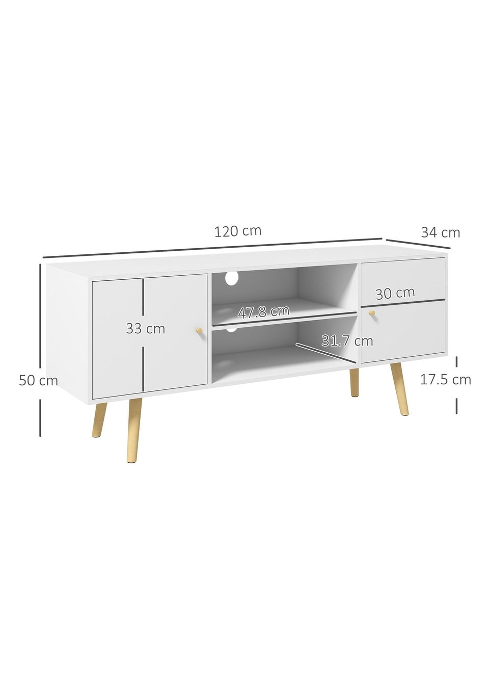 HOMCOM White TV Unit Cabinet (120cm x 34cm x 50cm)