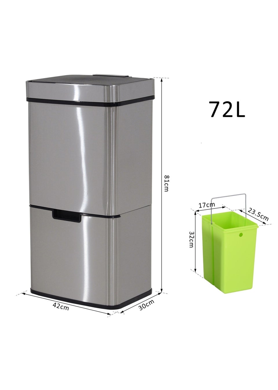 HOMCOM Silver Motion Sensor Rubbish Bin (42cm x 30cm x 81cm 72L)