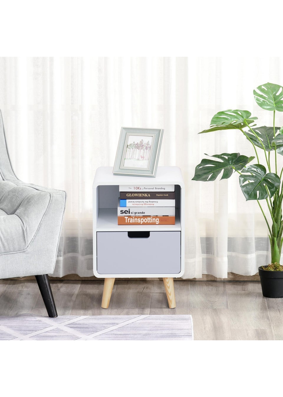 HOMCOM White Nordic Style Bedside Table (40cm x 38cm x 58cm)
