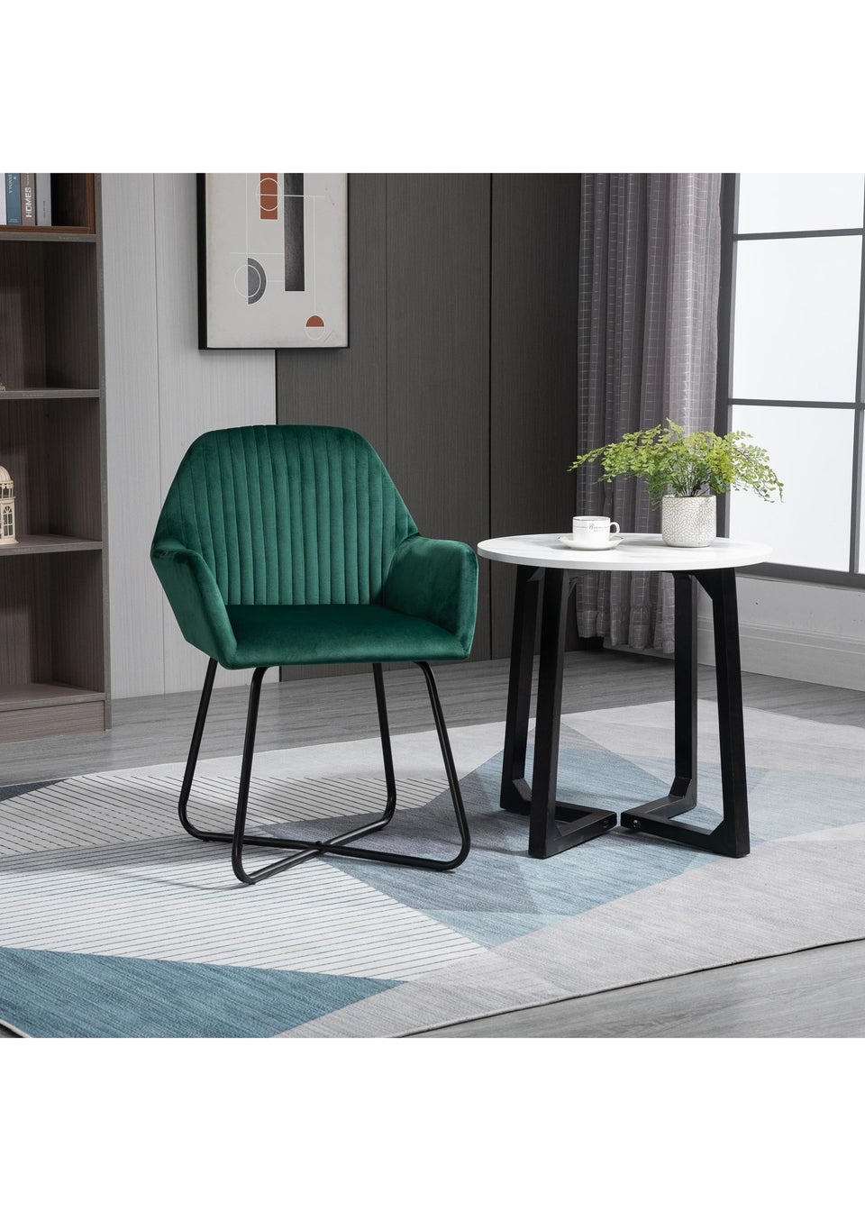 HOMCOM Green Velvet-Feel Upholstered Accent Chair (60cm x 56.5cm x 85cm)