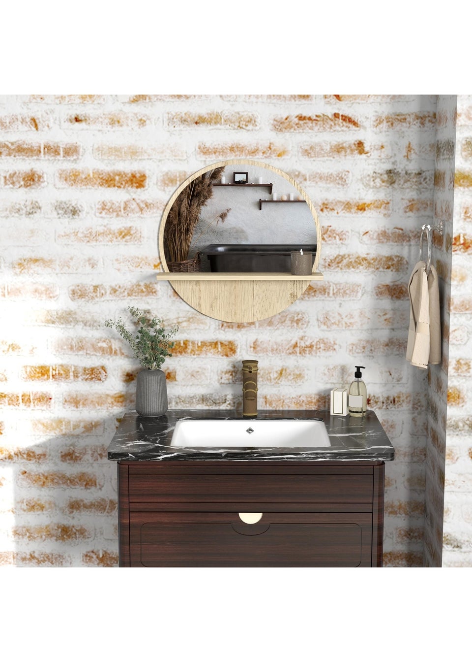 HOMCOM Natural Kleankin Wall Mounted Bathroom Mirror (45cm x 45cm x 10cm)