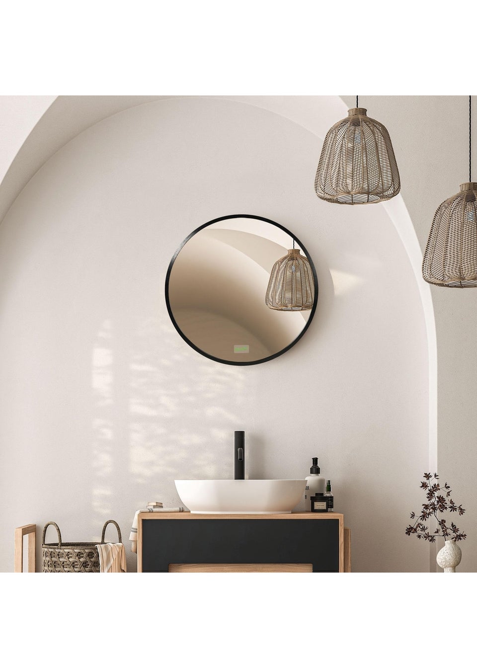 HOMCOM Black Kleankin Round Bathroom Mirror (40cm x 2cm x 40cm)