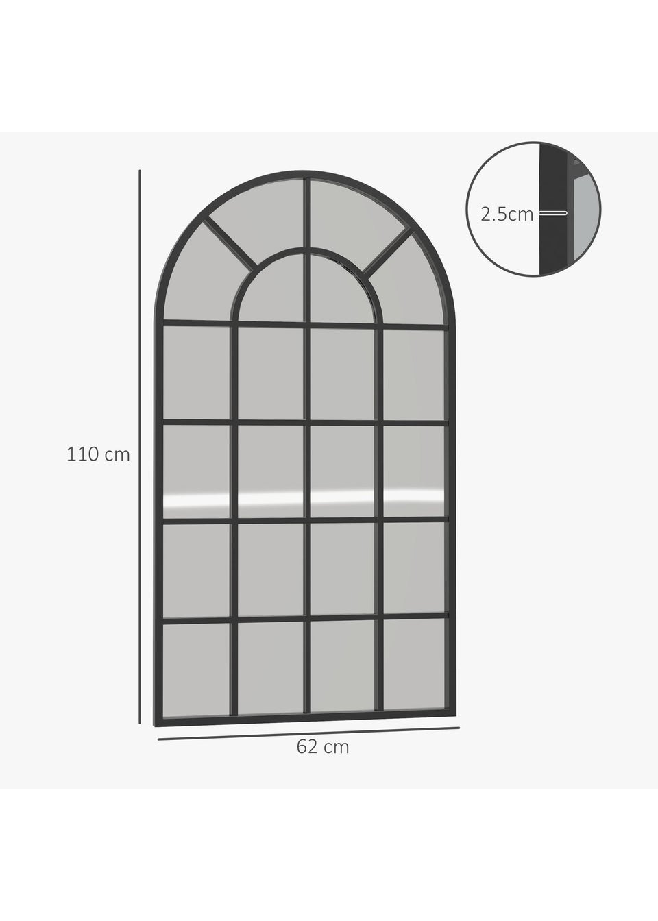 HOMCOM Black Modern Arch Wall Mirror (100cm x 62cm x 2.5cm)