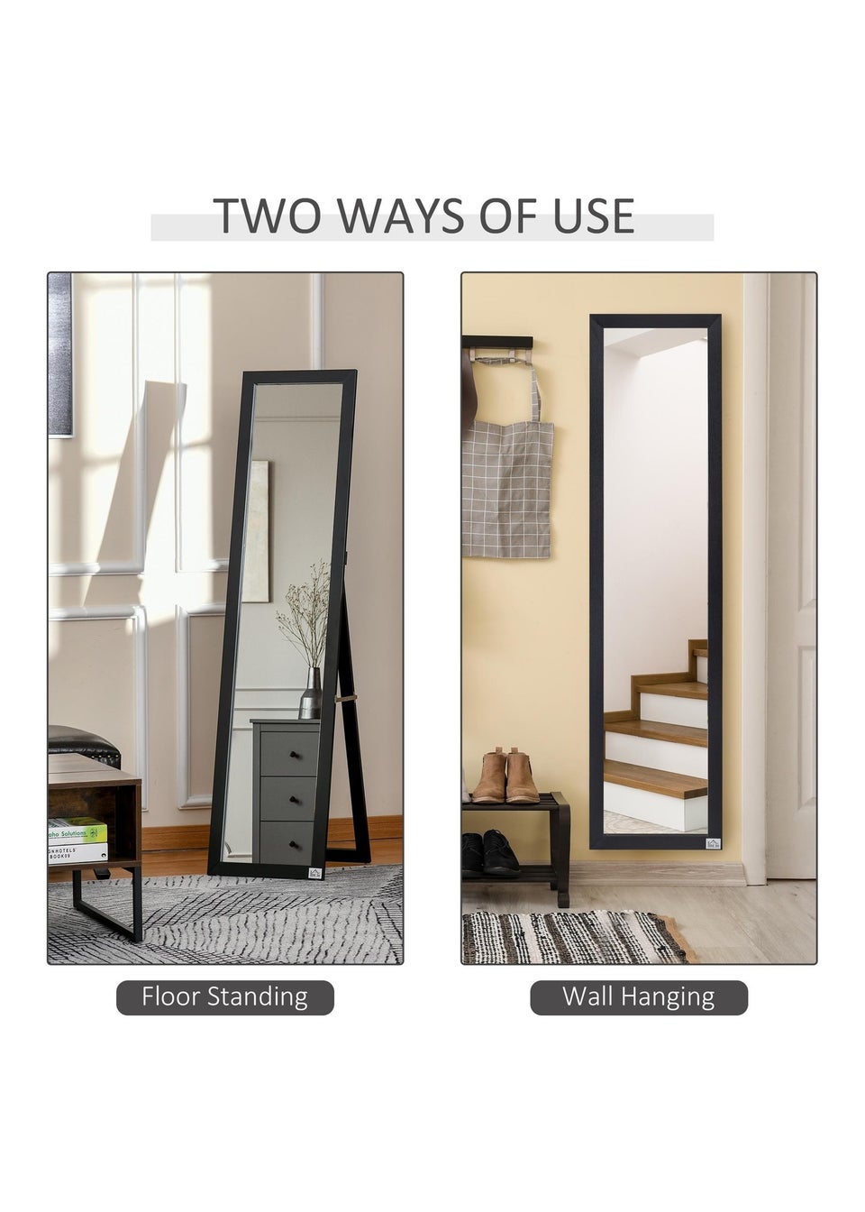 HOMCOM Black Wall-Mounted Full Length Mirror (37cm x 37cm x 154cm)