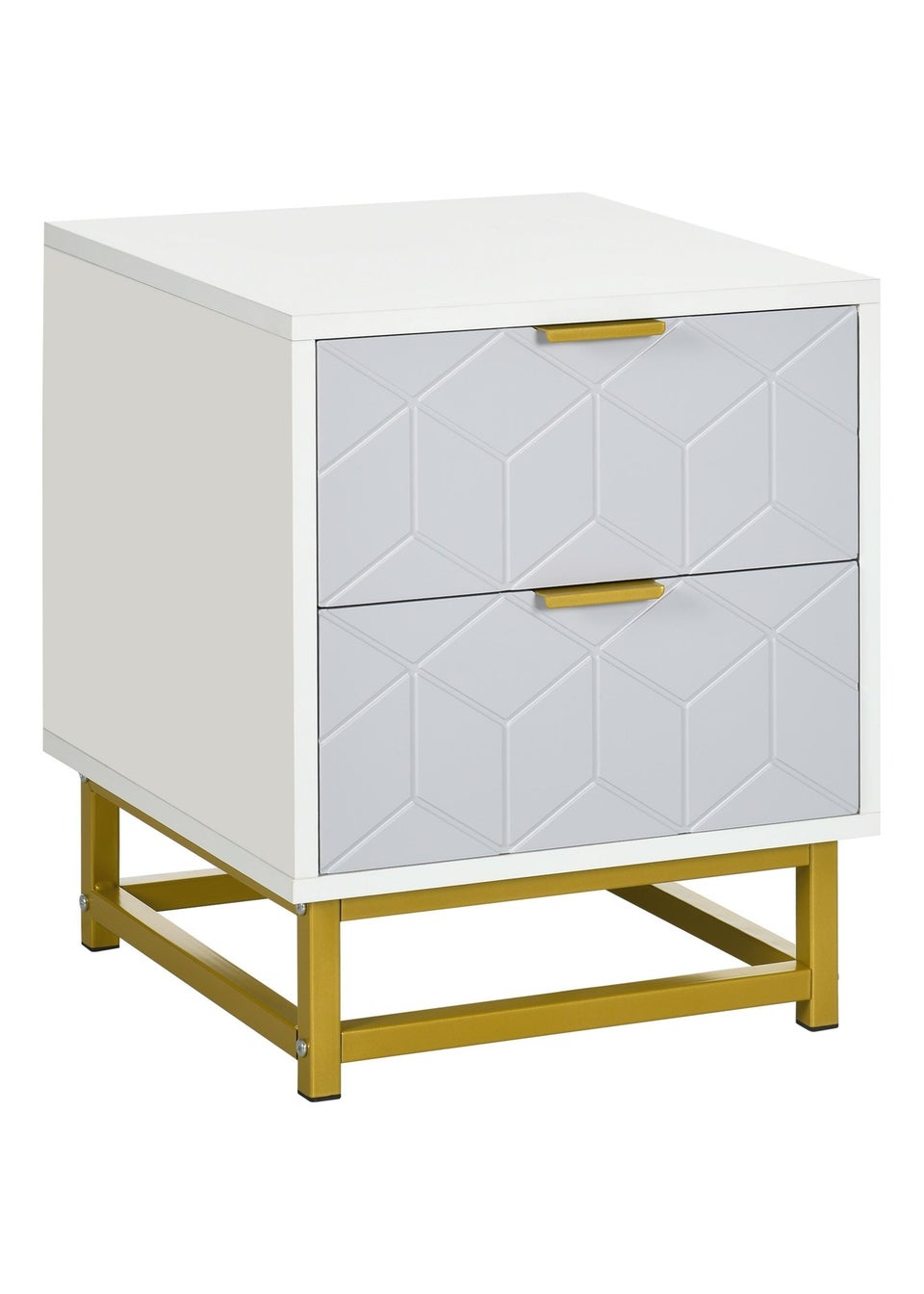 HOMCOM White Bedside Table W/ 2 Drawers (40cm x 40cm x 48.5cm)
