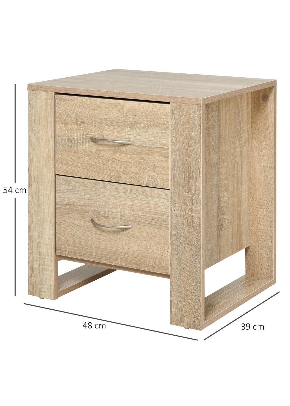 HOMCOM Brown 2 Drawer Boxy Bedside Table (48cm x 39cm x 54cm)