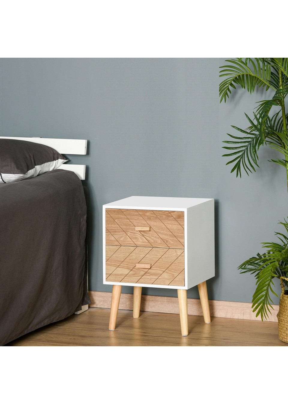 HOMCOM White 2 Drawers Bedside Table (40cm x 30cm x 55.5cm)