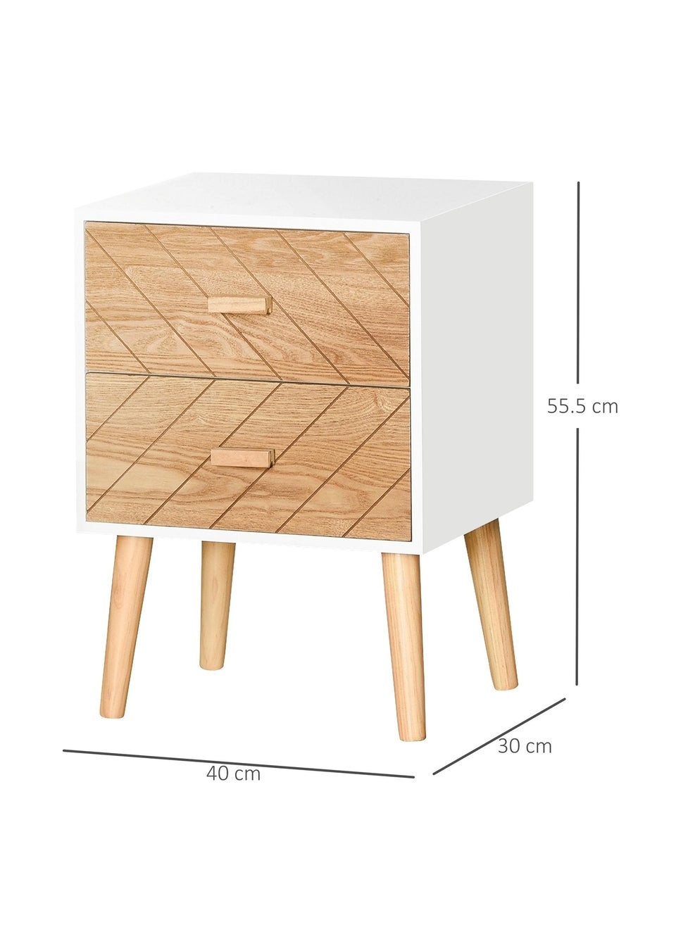 HOMCOM White 2 Drawers Bedside Table (40cm x 30cm x 55.5cm)