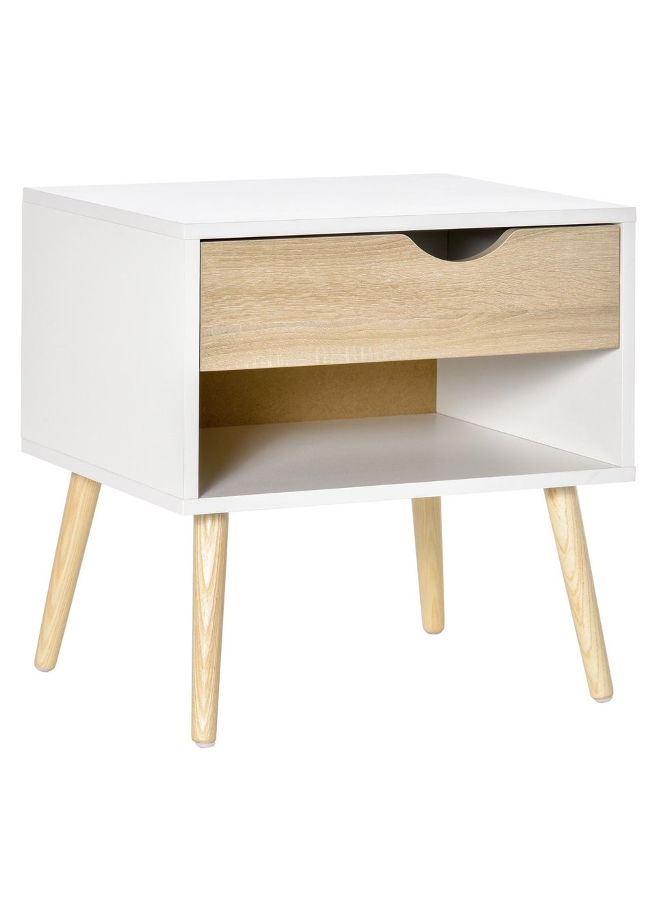 HOMCOM White Bedside Table with Drawer & Shelf (50cm x 39cm x 51cm)