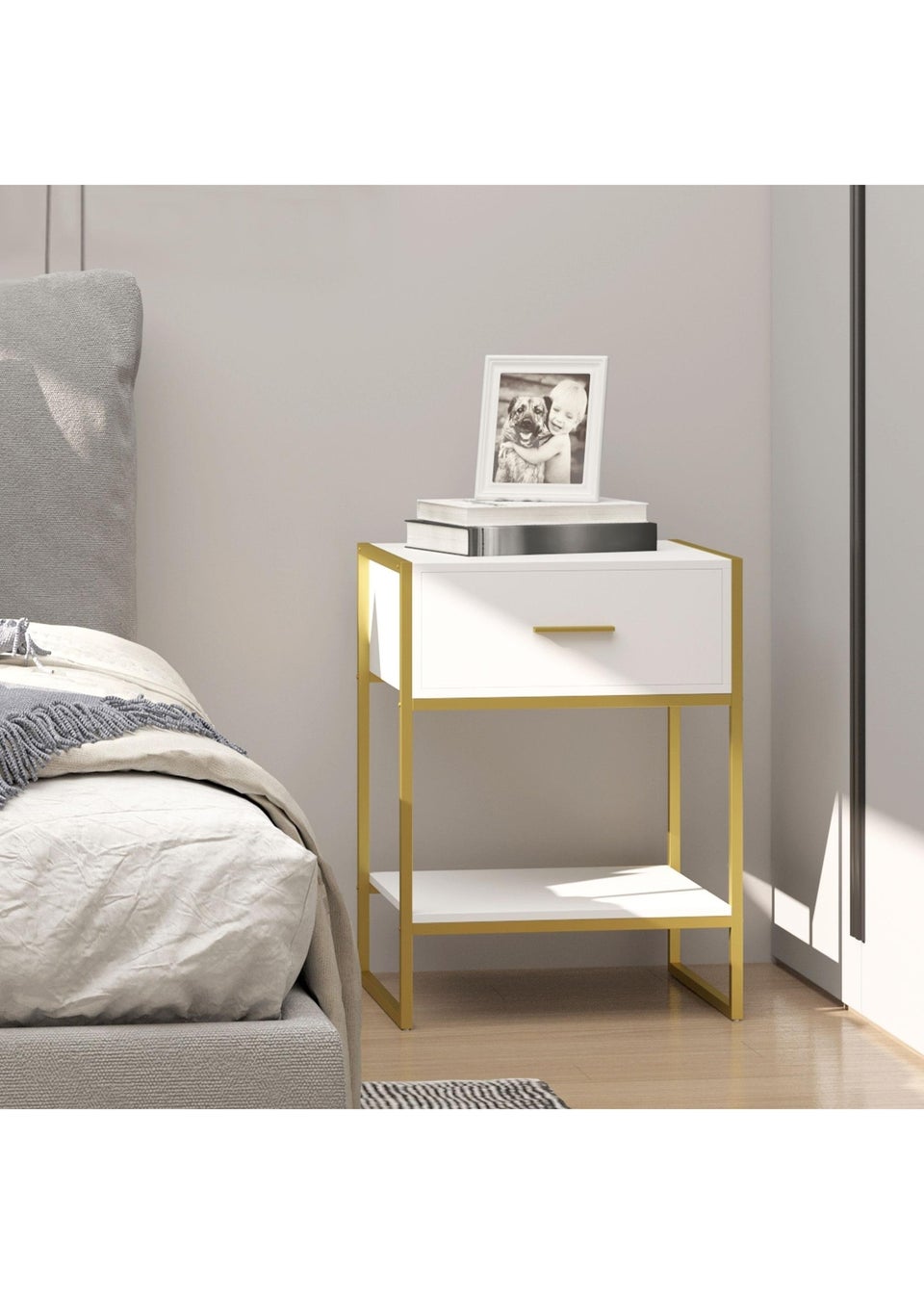 HOMCOM White Modern Bedside Table (45cm x 40cm x 60cm)