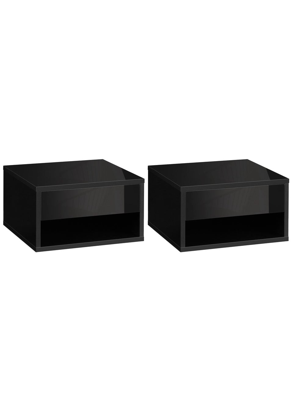 HOMCOM Black Floating Bedside Table Set of 2 (37cm x 32cm x 21cm)