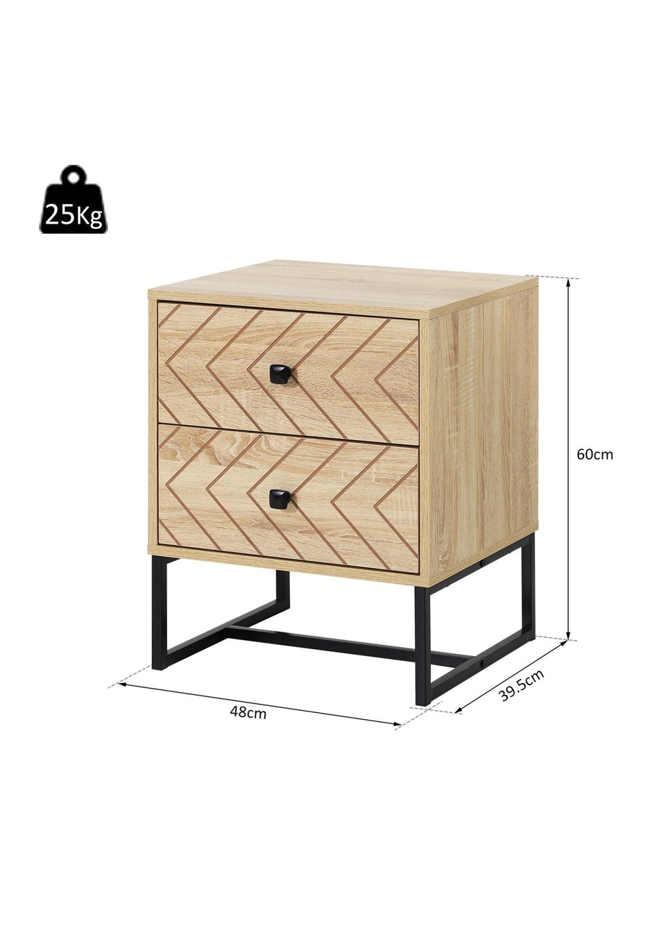 HOMCOM Natural Unique Zig Zag Design Bedside Table (48cm x 39.5cm x 60cm)