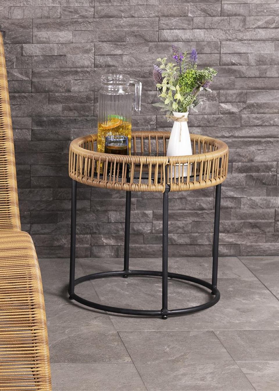 Charles Bentley Zanzibar Coffee Brown Table Natural Side Rattan Side Table H45 x D43 x W43cm Matalan