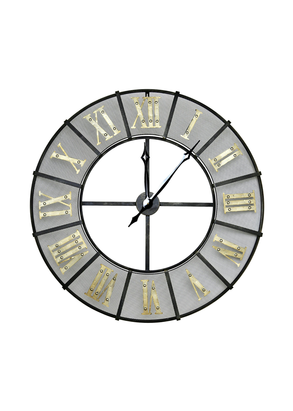 Charles Bentley Iron Garden Black & Antique Brass Metal Clock (Dia.87cm x D6cm)