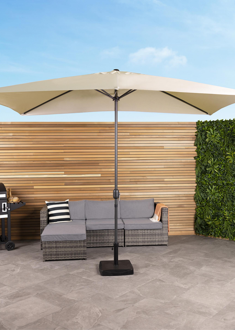 Charles Bentley Rectangular Outdoor Garden Beige Parasol Umbrella (3m x 2m)