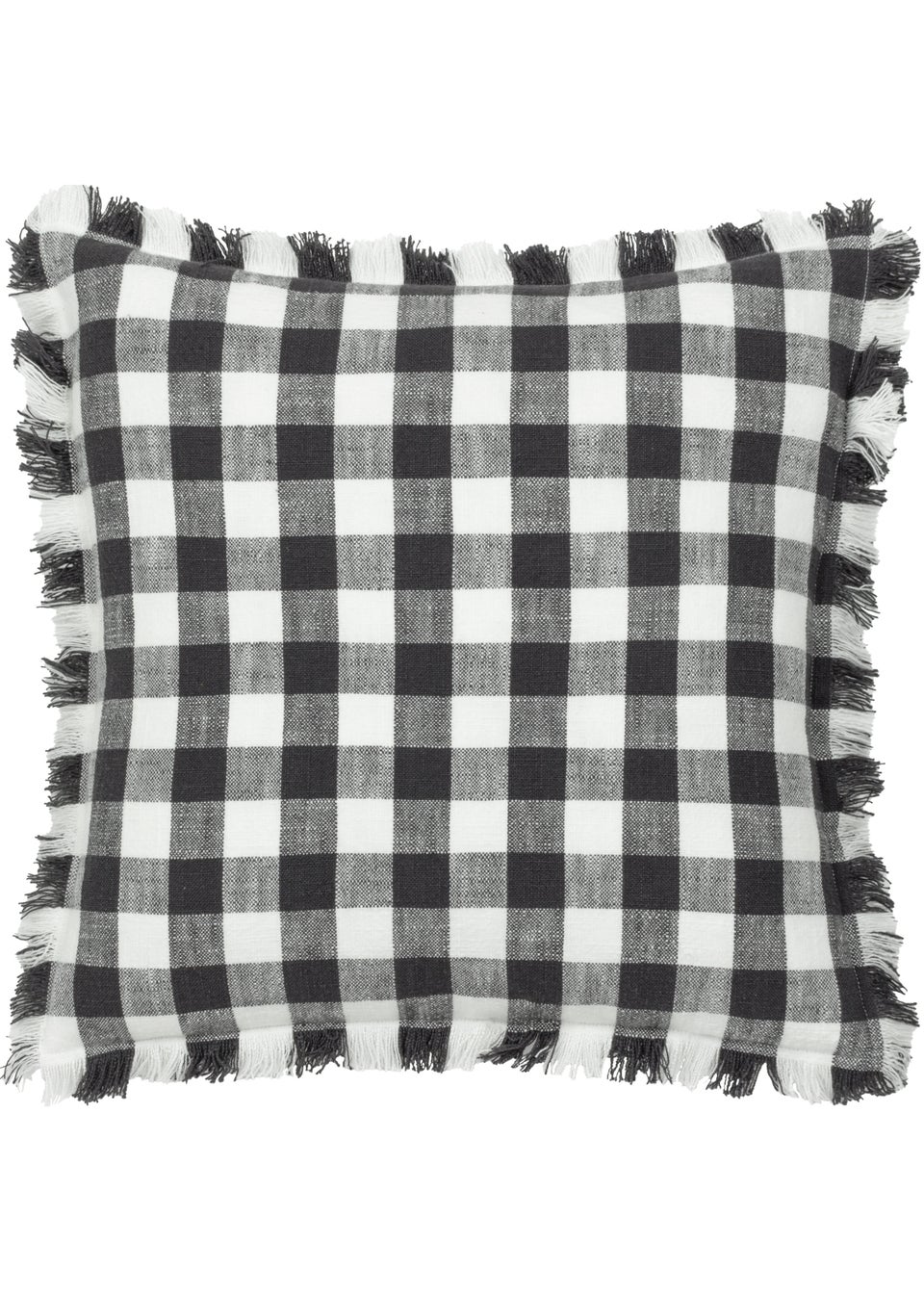 Yard Barton Check Fringed Filled Cushion (45 x 45 x 8 cm)
