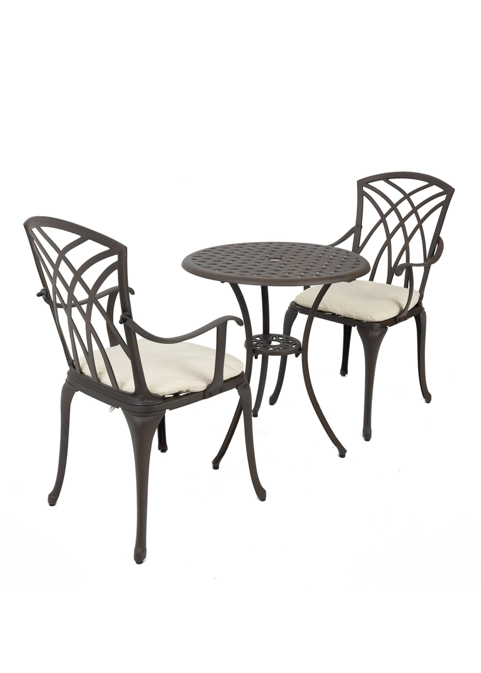 Charles Bentley Furniture Cast Aluminium Bistro Set Black Table & 2 Arm Chairs (3 Piece)
