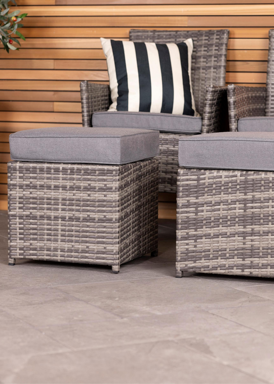 Charles Bentley Garden Outdoor Pair of Rattan Grey Footstools H37 x L45 x W45cm Matalan